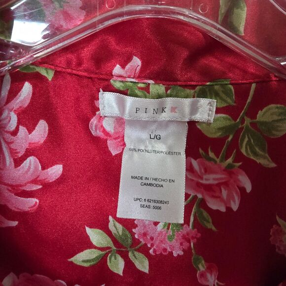 Victoria’s Secret PINK Pajama Set Women’s L Red Floral Satin Ribbon Trim Cozy - Picture 8 of 13